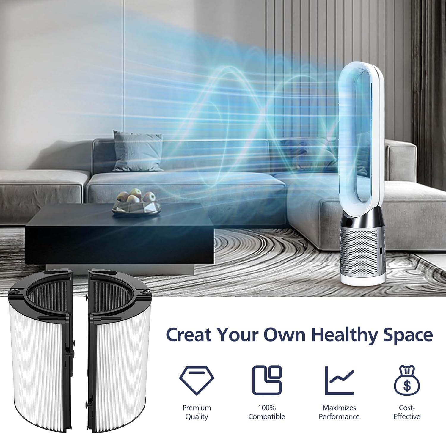 2-IN-1 Filter Replacement Filter for Dyson TP06 HP10 TP07 HP06 TP04 PH01 HP09 TP10 TP09 HP07 Air Purifier 360° Combi Glass Pure Cool Hot Humidify Fan, Upgrade 2-IN-1 HEPA + Carbon Filter, 1-Pack