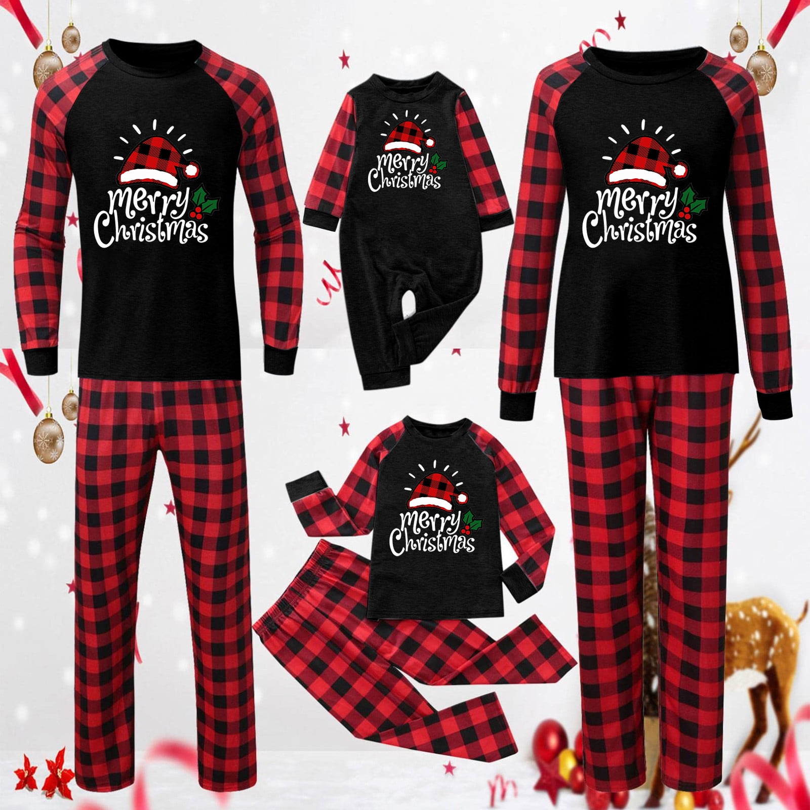 Black Friday Deals 2022 Pisexur Matching Family Christmas Pajamas Set Xmas Holiday PJs for Women Men Kids Babys Merry Christmas Classic Plaid Xmas Sleepwear for Christmas Parent Child Outfit Walmart.c...