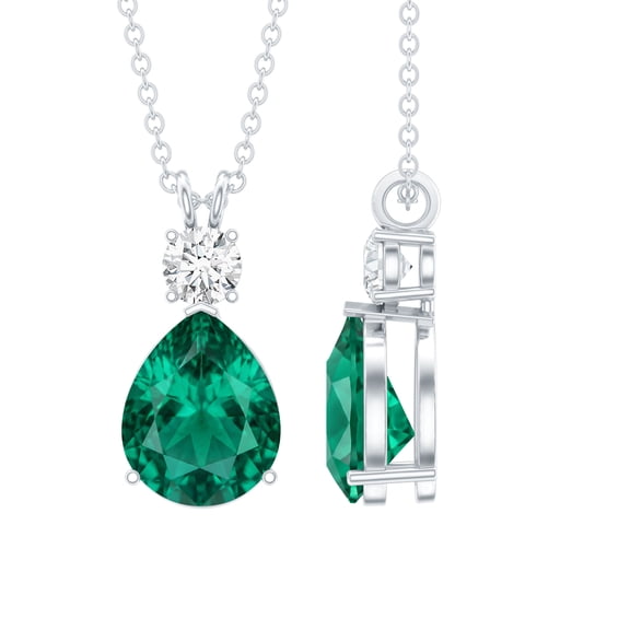 Rosec Jewels Lab Grown Emerald Teardrop Pendant Necklace - 8X10 mm - AAAA Grade - Emerald Moissanite Necklace - with Jewelry Box, 925 Sterling Silver