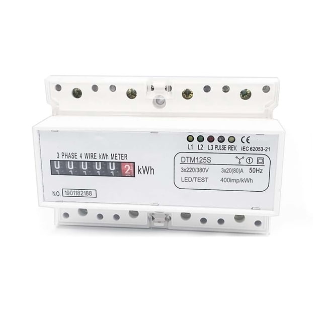 sweethay Medidor eléctrico de riel DIN 20-80A Caja de plástico Vatímetro trifásico de 4 cables Herramientas eléctricas sweethay TO008273-00