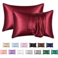thumbnail image 2 of Funda de almohada de satén para cabello y piel, paquete de 2 fundas de almohada de satén de seda, juego de 2 fundas de almohada tamaño Queen, funda de almohada sedosa con cierre de sobre (20 x 30, bur, 2 of 5