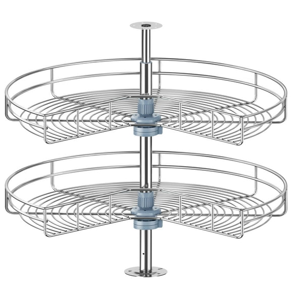 JOWBOOW 24" Kidney Lazy Susan Organizer for Kithcen Corner Base Cabinet with 2 Turntable Shelves, Chrome