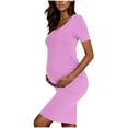 thumbnail image 6 of Pitauce Maternity Short Sleeve Bodycon Dress Pregnancy Crew Neck Side Ruched Dress Summer Casual Dresses for Daily Baby Shower, 6 of 6