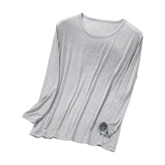 QNANSPI Mens Pajama Shirt Long Sleeve, Long Sleeve Sleep Shirt for Men, Men's Lightweight Long Sleeve Crew Neck Home Shirt For Cool Weather Sleepwear Top