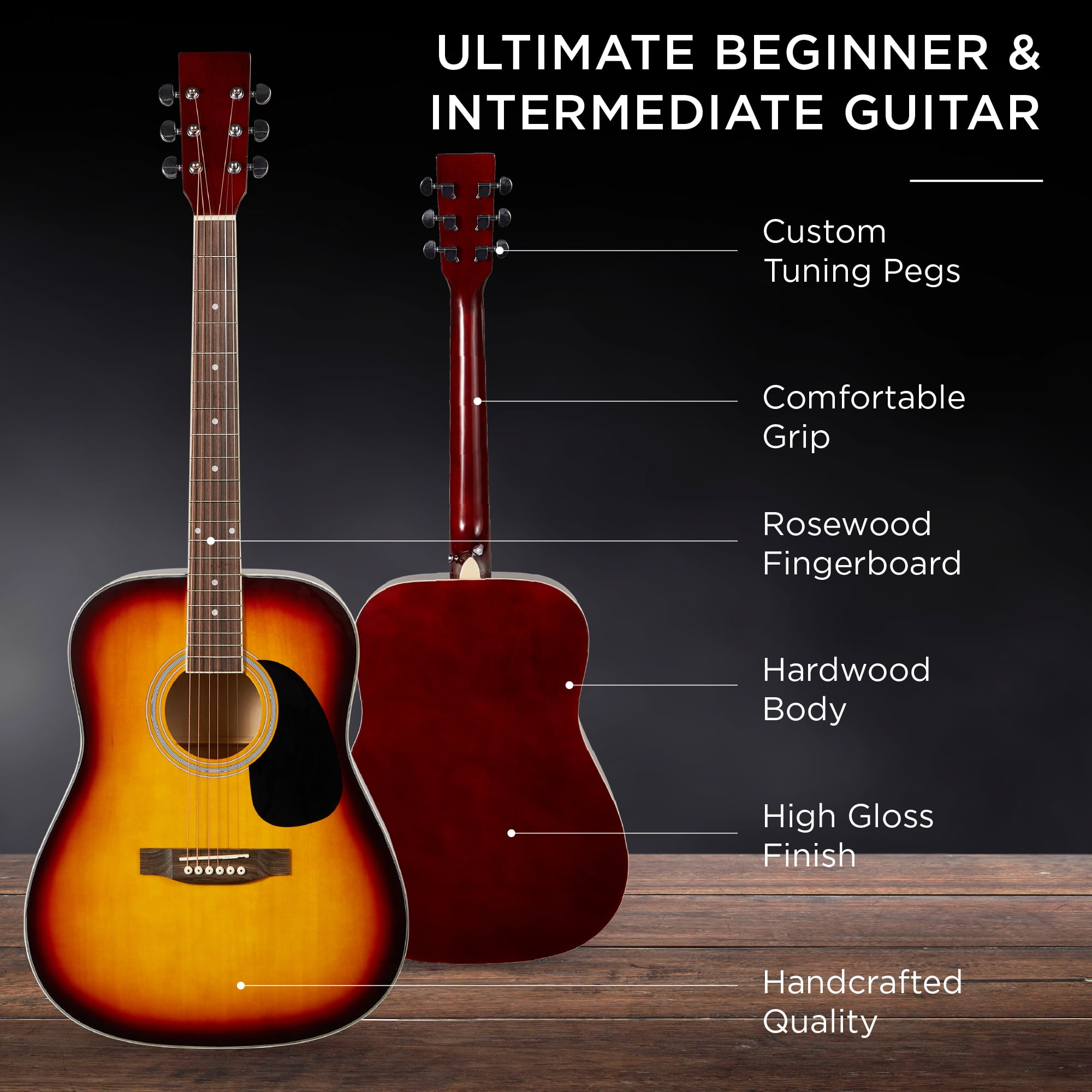 Best Choice Products 41in Full Size All-Wood Acoustic Guitar Starter Kit w/Gig Bag, E-Tuner, Pick, Strap, Rag - Sunburst