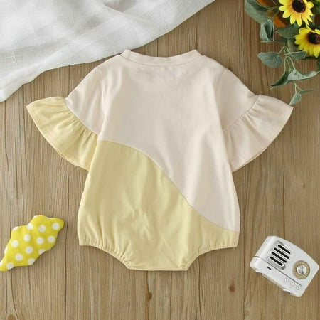 

PEASKJP Baby Girl Romper Breathable Texture Baby Girls Clothes Ruffled Sleeve Outfit Floral Girl Romper Onesie Jumpsuit Yellow 0-3 Months