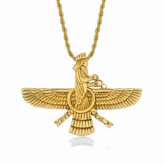 New Men Hip hop Iran Faravahar Ahura Mazda Zoroastrian Pendant Necklace 14K Yellow Gold Men Jewelry