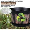 thumbnail image 3 of 8 inch Brown Plastic Whiskey Barrel Plant Pots Set of 4 with Drainage Holes and Saucer for Indoor and Outdoor Garden Home Plants, 3 of 6