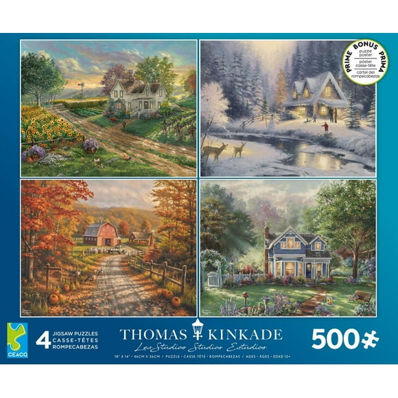 Ceaco Ensemble de puzzle 4 en 1 Thomas Kinkade Disney Seasons 500 pièces