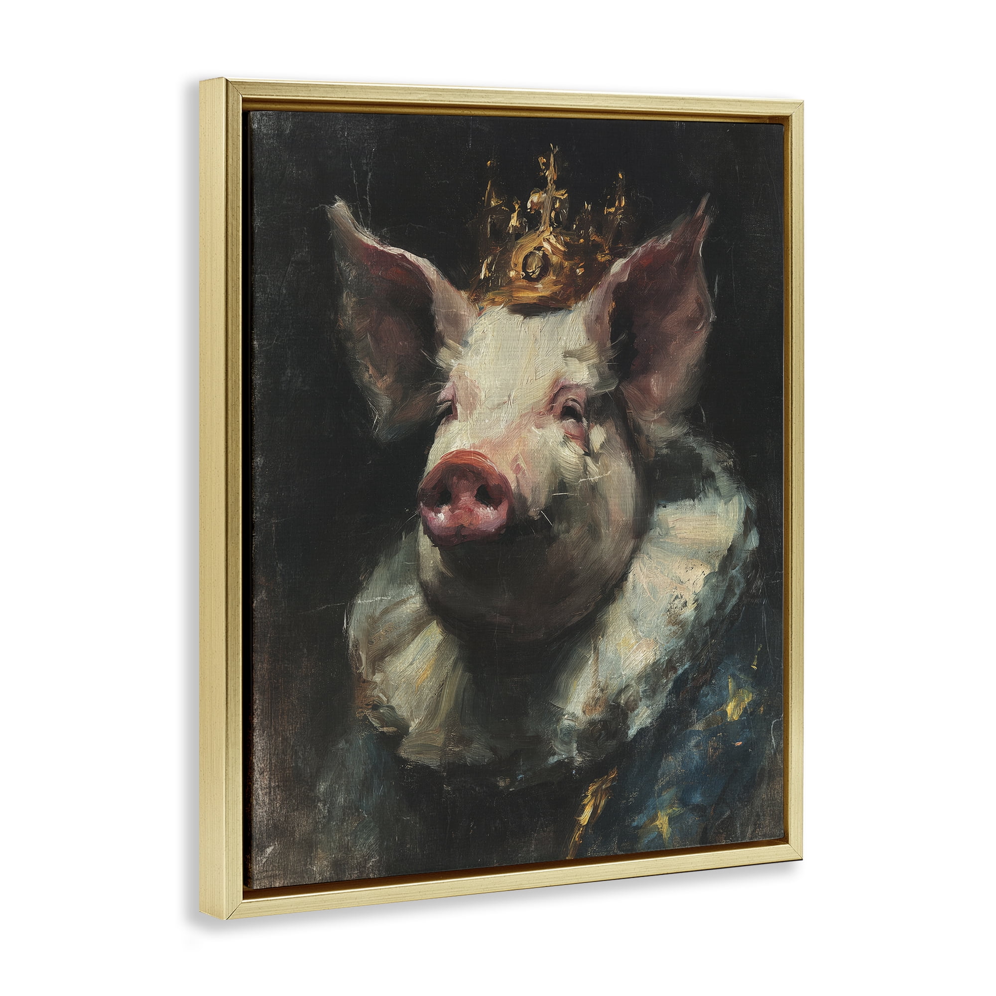 Stupell Industries Crowned Imperial Pig Gold Framed Floater Canvas Wall Art, design by Svetlana Aleynikova