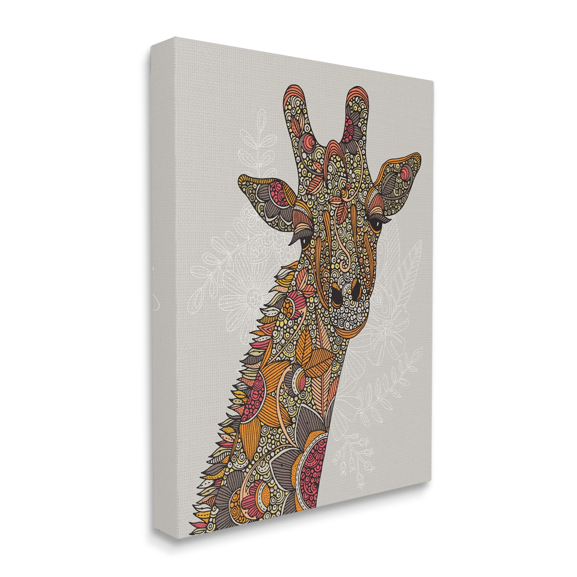Stupell Industries Pleasant Giraffe Animal Intricate Floral Fractal Details Graphic Art Gallery Wrapped Canvas Print Wall Art, Design by Valentina Harper