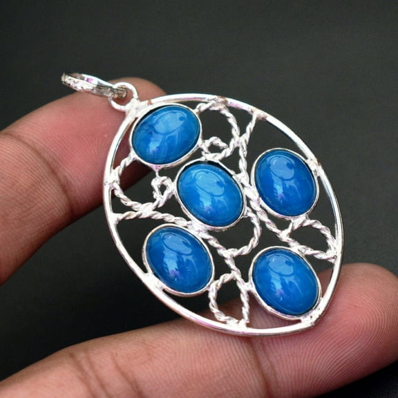 Blue Chalcedony Gemstone Pendant Handmade Anniversary Gift Jewelry 2.30" MP 5131