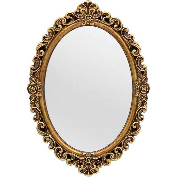 Oval Wall Mirror Mirror Vintage Hanging Mirrors for Bedroom Living-Room Dresser Decor (Gold；Frame Size：40 x 28.4 cm)