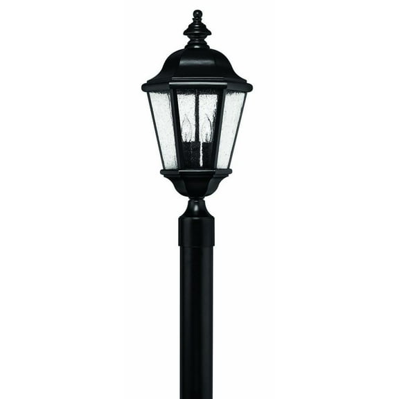 3-Light Large Outdoor Post Top or Pier Mount Lantern in Black with Clear Seedy Glass 10 inches W X 21.25 inches H-Black Finish-E12 Candelabra Lamp