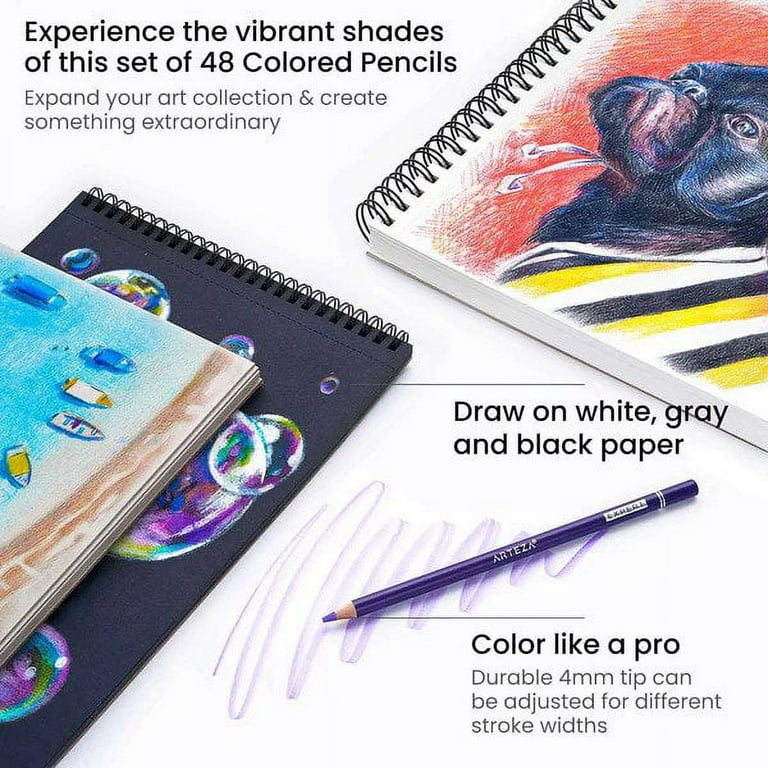 Arteza Metallic Colored Pencils for Adult Coloring, Set of 50 Drawing Pencils, Triangular Grip, Pre-Sharpened Pencil Set, Professional Art Supplies