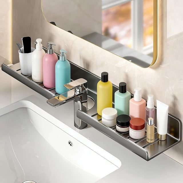 Repisas para Baño Ventosa, Estante Organizador de Pared de Acero Inoxidable, Sin Taladro, para Baño, Cocina, Hotel, Material Aluminio