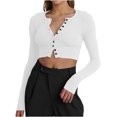 thumbnail image 1 of Timegard Hauts Courts pour Femmes Col en V Boutonné Manches Longues Ajusté Confortable Automne Tee Décontracté Sortie, 1 of 8