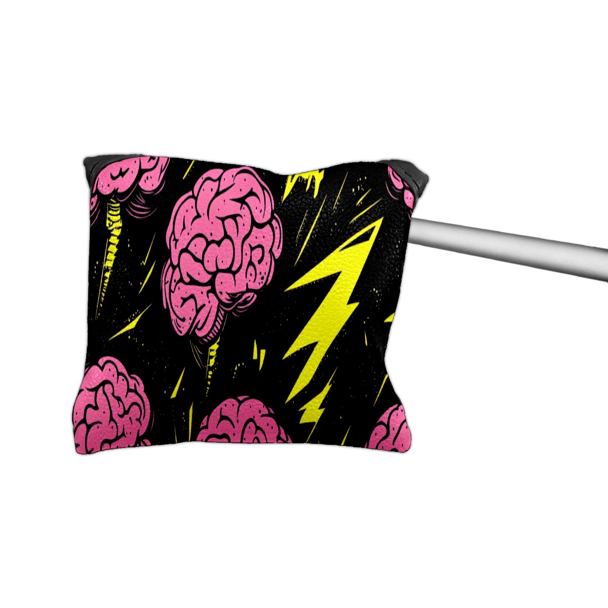 Golf Mallet Putter Cover Premium Leather Waterproof Golf Putter Head Cover with Magnetic Closure Cartoon Brain Lightning