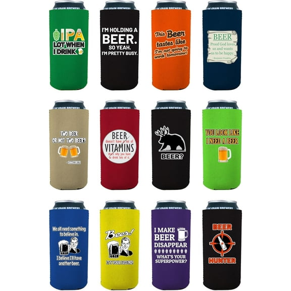 Beer Jokes Funny Designs 16 oz. Can Coolie 12 Pack Set