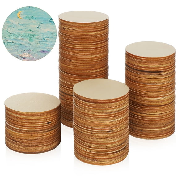 200 Pcs Wooden Disc Wooden DIY Crafts Wood Circle For Crafts Khaki