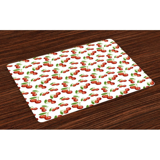 Kitchen Placemats Set of 4 Cherry Pattern Design Fresh Berry Fruit