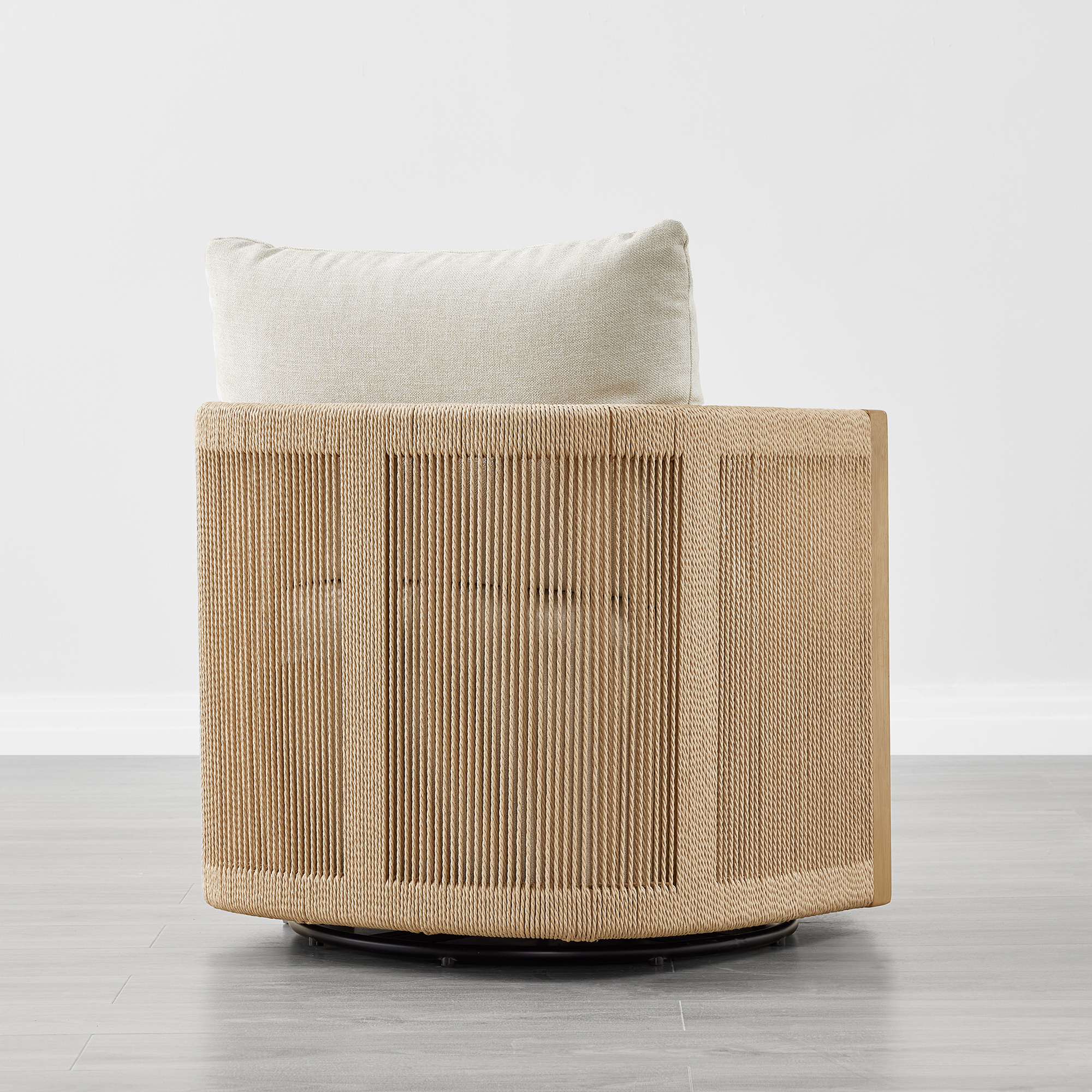 Spruce & Spring Boho Swivel Accent Chair with Hand-Woven Paper Cord and Solid Wood Frame, Single, Linen