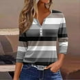 thumbnail image 2 of Womens Summer Tops 3/4 Length Sleeve Button Down Shirts Henley V Neck Striped Blouses Plus Size Trendy Comfy Tees 2025 Tunic Elbow Sleeve Print Blouse, 2 of 4