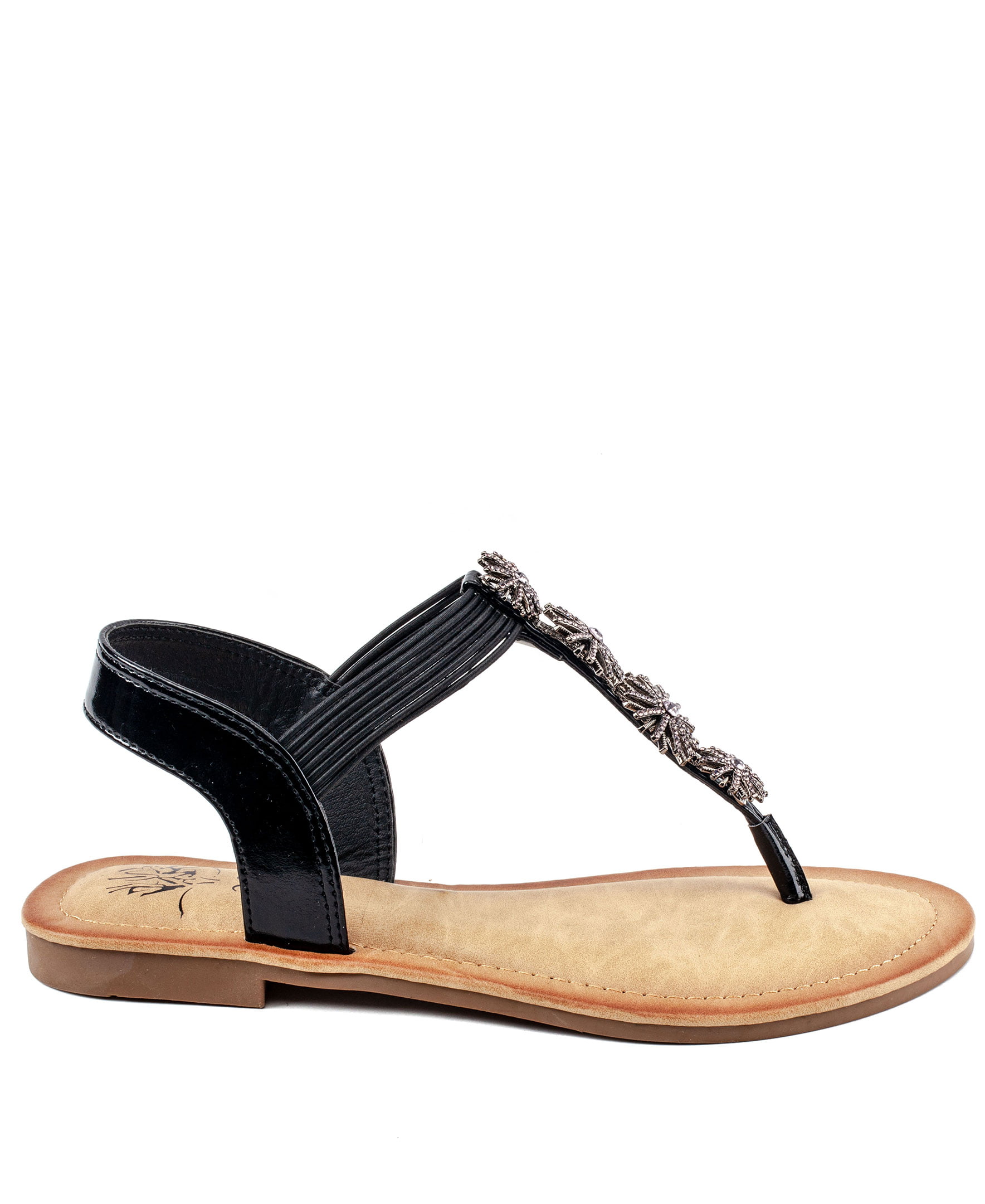 Månenytår mængde af salg Økonomi GC Shoes Women's Jeweled T Strap Flat Sandals, Dressy Elastic Summer Ankle  Flats, Comfy Fashion Sandal, Carlie/Black/6.5 - Walmart.com