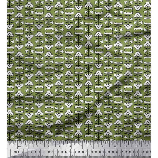 Soimoi Poly Georgette Fabric Leaves & Floral Block Decor Fabric Printed Yard 52 Inch Wide