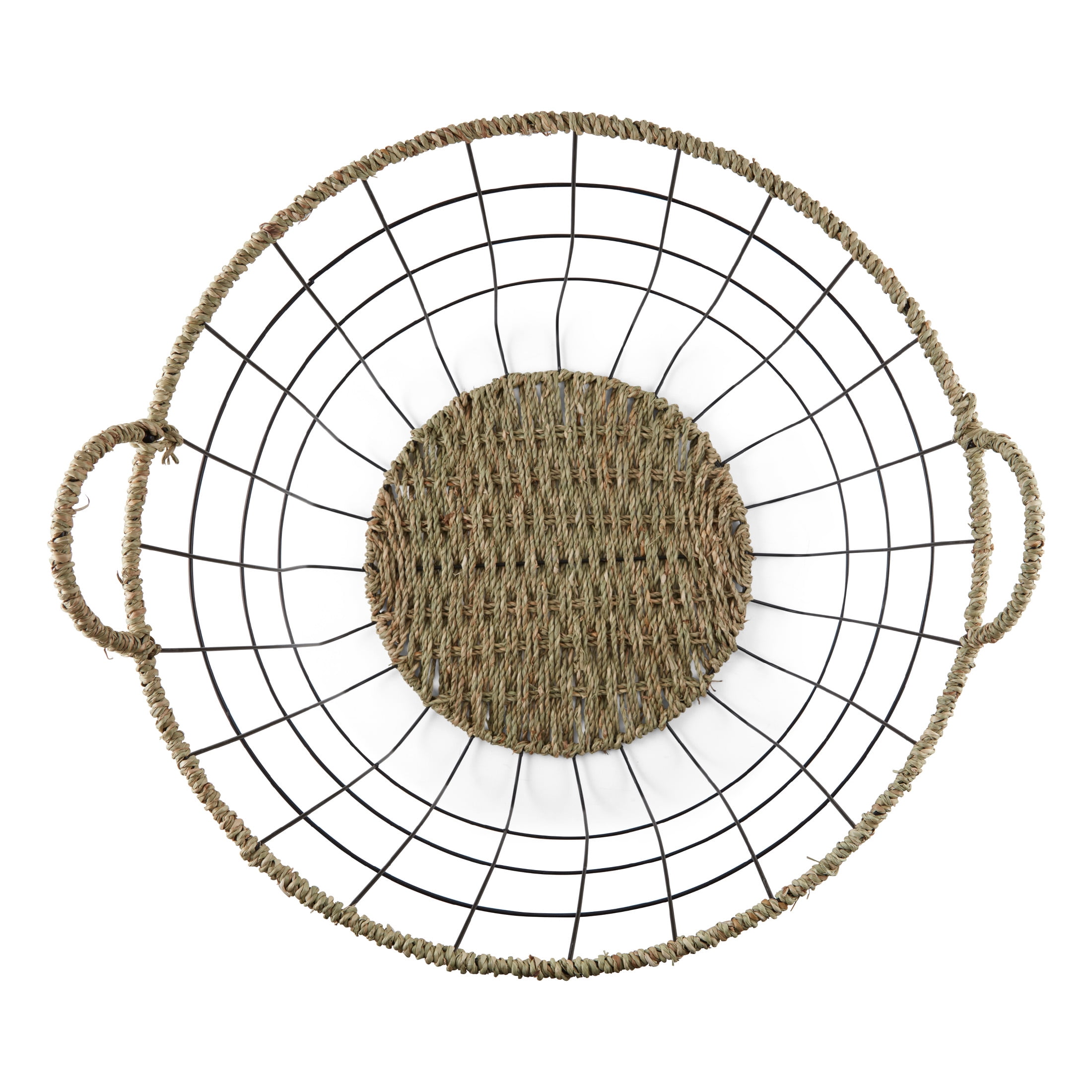 Better Homes & Gardens 2-Pack Round Wire Storage Baskets with Woven Trim, Black Metal, 18"D x 12"H – Decorative Organizer Bin for Pantry, Closet, Bathroom, Home Office