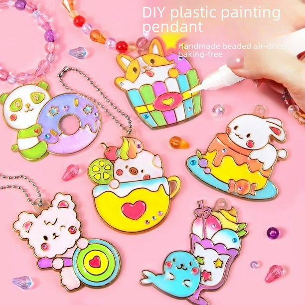 Juguete de grafiti hecho a mano para niños, pintura con cristales, llavero educativo de colores para niñas