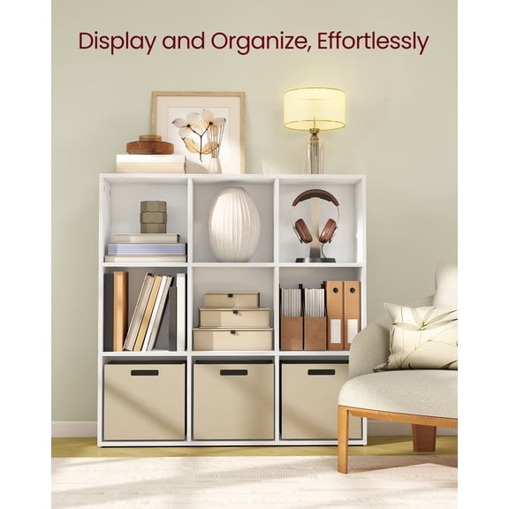 9-Cube Storage Shelf, 38.6 Inch Tall Bookcase with 9 Compartments & Anti-Tip Kit, Square Organizer for Living Room Home Office, Cloud White