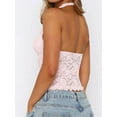 thumbnail image 4 of Womens Halter Neck Sleeveless Going Out Y2K Trendy Lace Cropped Tank Tops Pink S, 4 of 5
