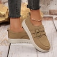 thumbnail image 2 of Suede Loafers for Women Casual Round Toe Double Buckle Strap Platform Lug Sole Slip on Orthopedic Walking Shoes Khaki Size 6.5, 2 of 7