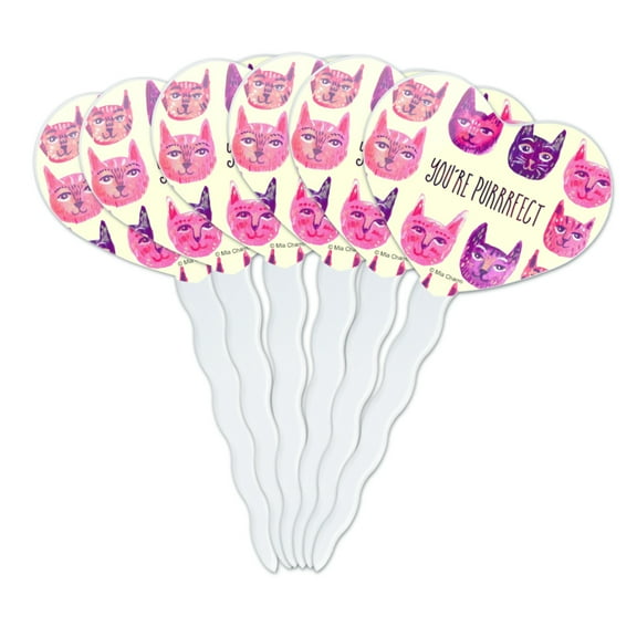 You´re Purrrfect Perfect Cat Heads Heart Love Cupcake Picks Toppers Decoration Set of 6