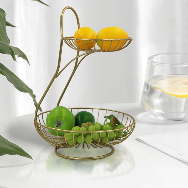 Contadores de de 2 Niveles de Alambre de Metal, Estante de Pan Moderno, Cesta Redonda de , Cuenco para Comedor, Resta oro Baoblaze canasta de frutas de encimera