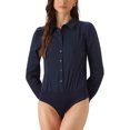 thumbnail image 1 of Camisa Leotardo INSPIRE CHIC para Mujer, Casual de Negocios, con Cuello, Botones, Manga Larga, Body Top, Talla XS, Azul Marino, 1 of 6