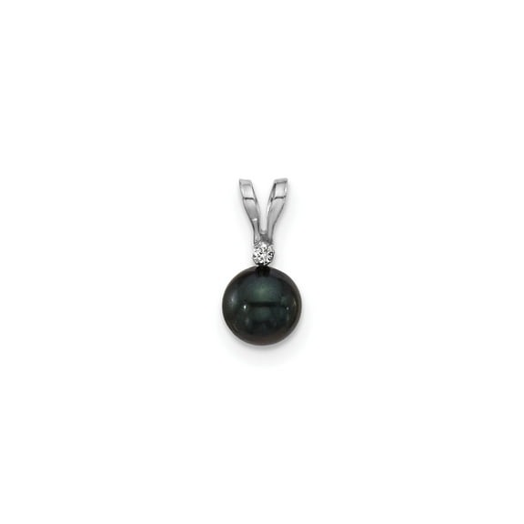14k White Gold Black Pearl Pendant Necklace with Diamond Accent, Elegant Cultured Saltwater Design for Women, Fine Jewelry Charm for Sophisticated Everyday Style