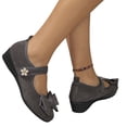 thumbnail image 7 of IEMIEMIEM Women's Mary Jane Flats Bow Pearl Rhinestone Floral Dress Shoes Adjustable Strap Low Wedge Comfort Walking Shoes Ballet Flats Casual Wedding Party Ballerina Flat 7 Wide Gray, 7 of 7