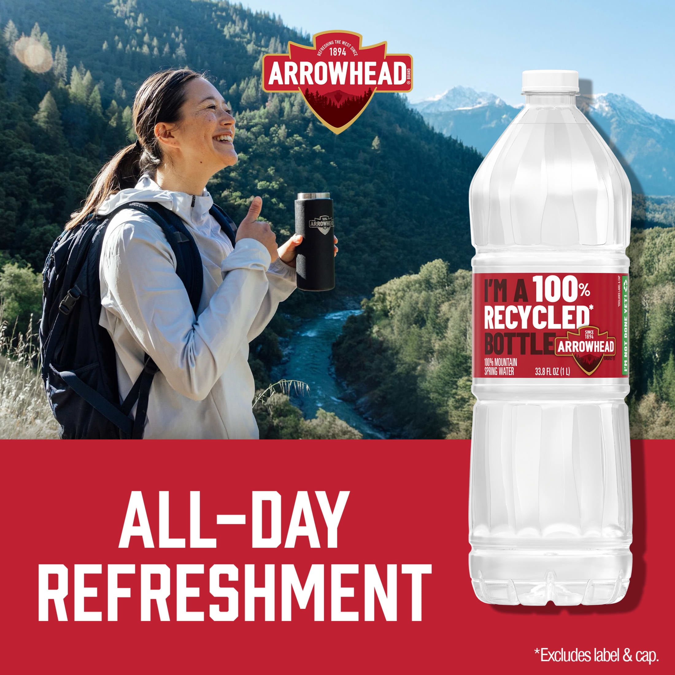 Arrowhead Mountain Spring Water, 1 Liter, Single Plastic Bottle