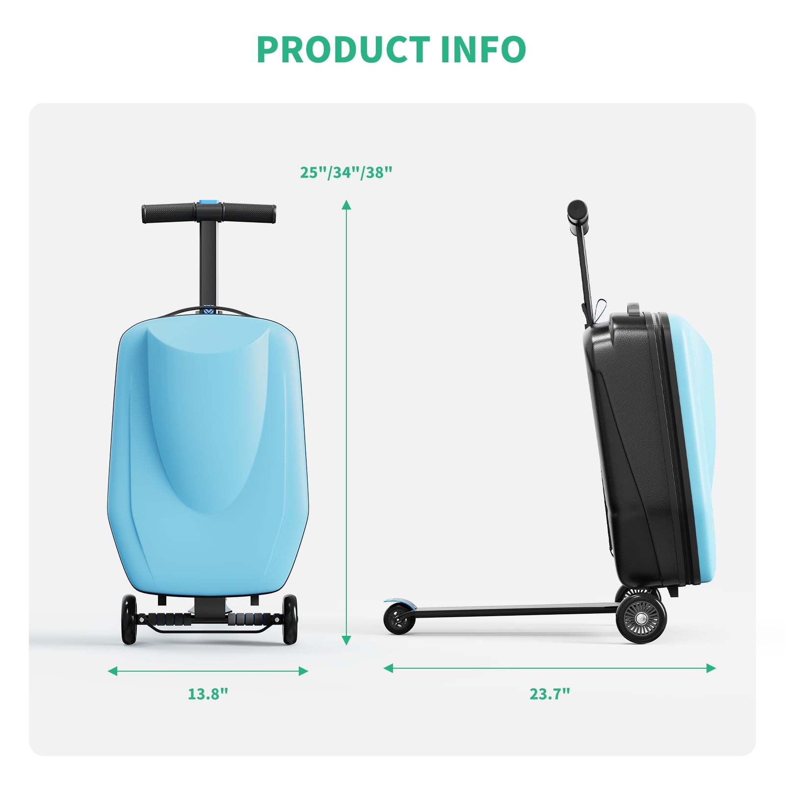 TABU Scooter Luggage for Kids & Adults, Carry on Luggage with Wheels for Kids Ages 6-15,Blue