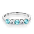 thumbnail image 2 of Gem Stone King 10K White Gold Swiss Blue Topaz and White Topaz 5 Stone Wedding Engagement Anniversary Promise Ring for Women (0.73 Cttw, Round 3MM, Gemstone November Birthstone, Size 6), 2 of 5