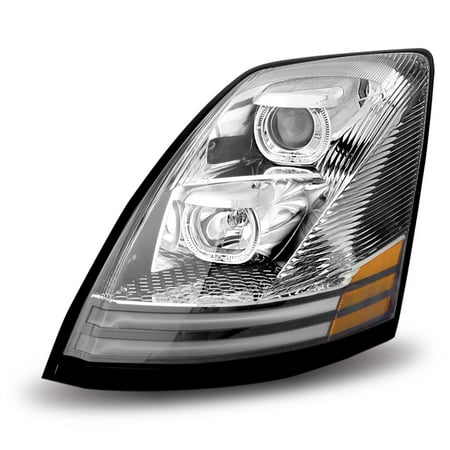 Volvo Headlight - TLED-H45 Volvo VN VNL Halogen Headlight Assembly with 2 LED Strips Driver Side