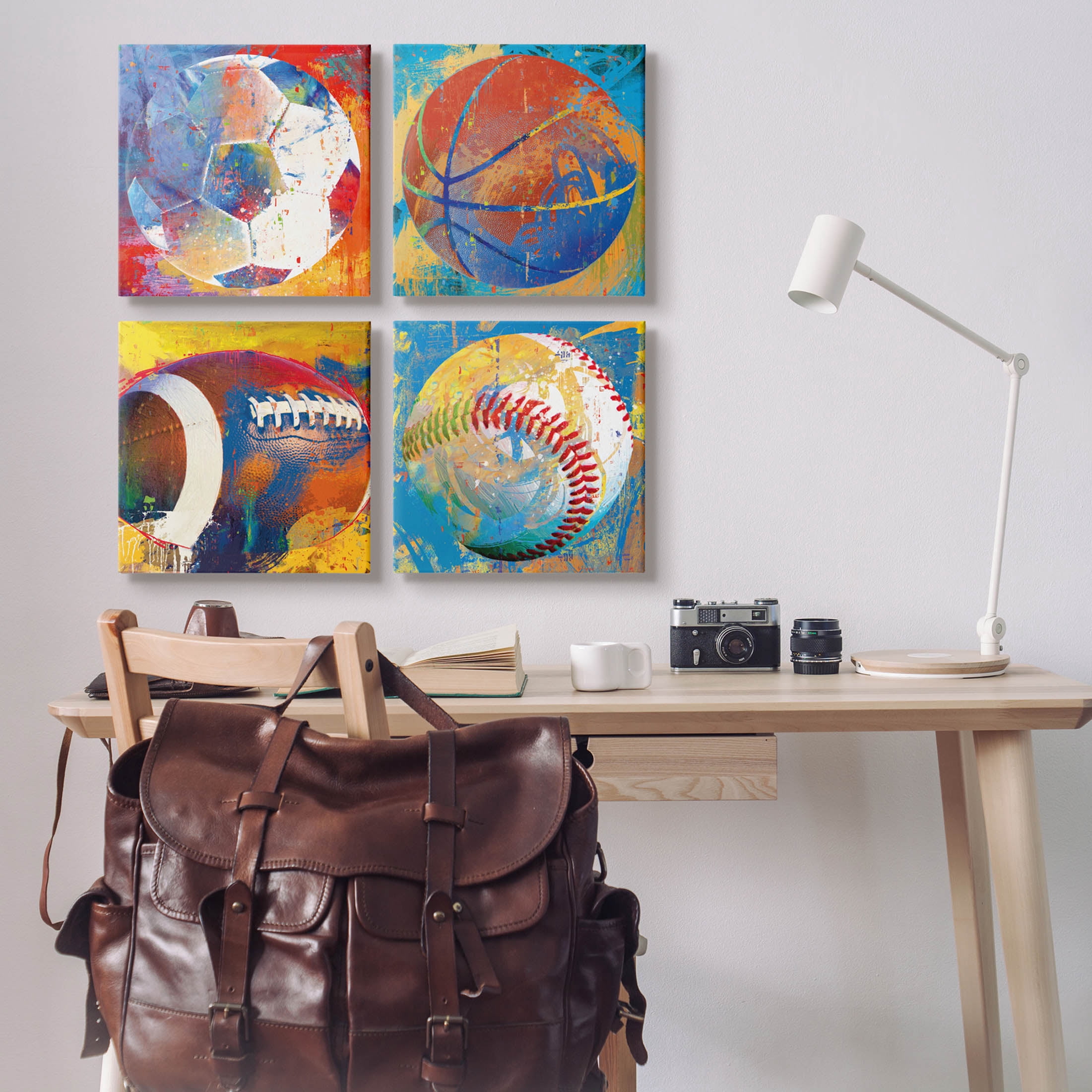 Stupell Industries Collaged Urban Sports Balls Graphic Art Gallery Wrapped Canvas Print Wall Art, Set of 4, Design by Savannah Miler