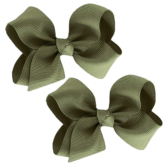 YITING Baby Girls Set of 2 Small Grosgrain 3" Boutique Hair Bows Alligator Clips Olive