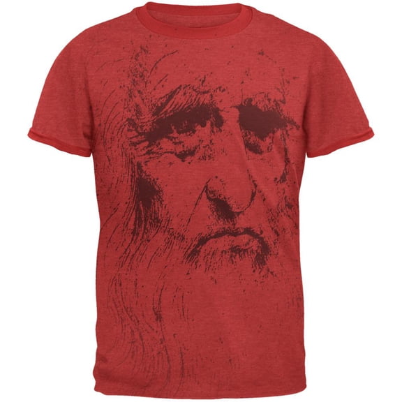 Leonardo Da Vinci Portrait Mens Ringer T Shirt Heather Red-Red X-LG