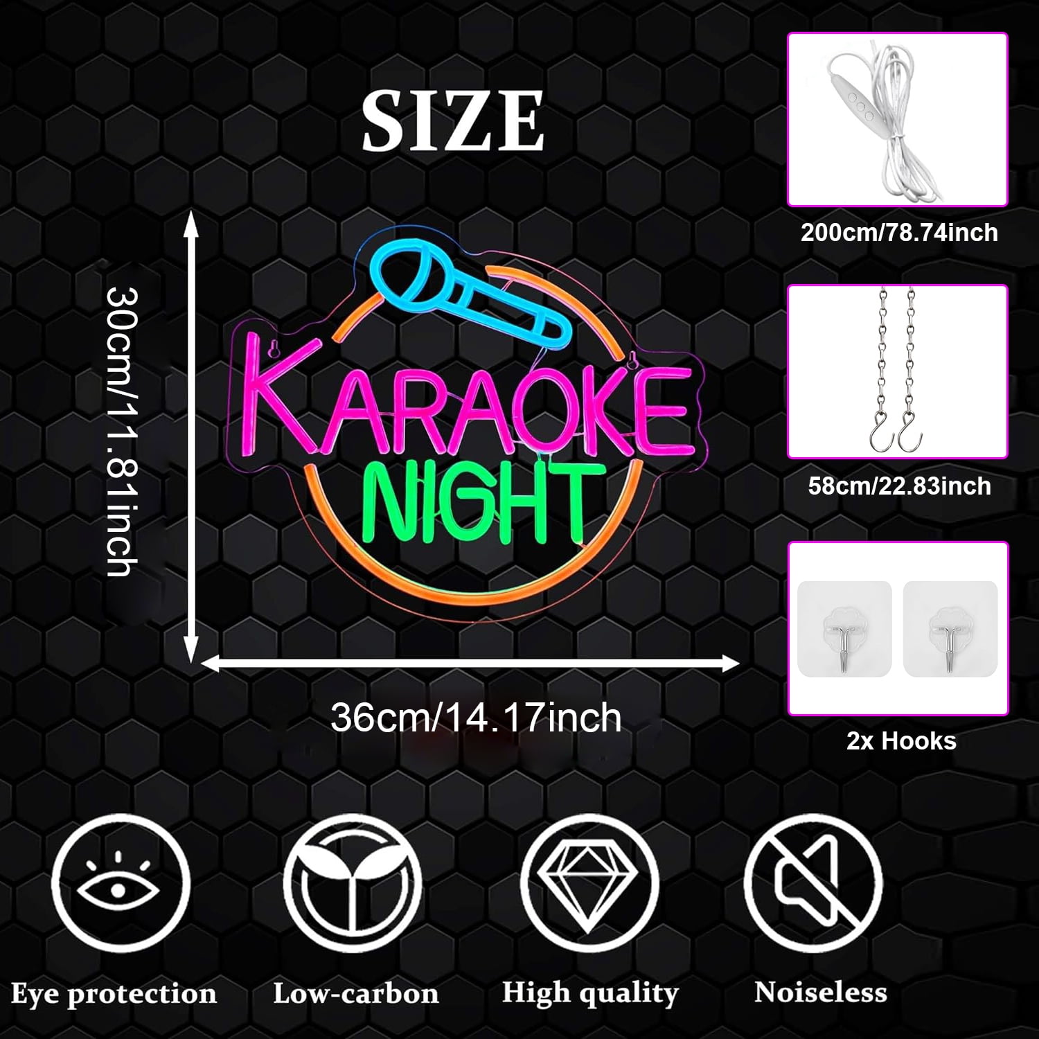 Lapalife Karaoke Night LED Neon Signs for Wall Decor, 14"x 11.8" LED Light Sign Dimmable with On/Off Switch USB Powered for Game Room Man Cave Bar Party Birthday