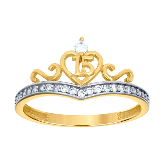 14k Two-tone Gold Womens Cubic Zirconia 15 Quinceanera Ring 9.3mm Wide Ring for Women - 1.4 Grams