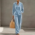 thumbnail image 2 of successthop Velour Sweatsuit for Women 2 Piece Casual Long Sleeve Quarter Button Mock Neck Tops and Pant with Pockets, 2 of 8
