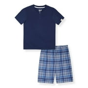 Sleep On It Boys 2-Piece Short-Sleeve Jersey Pajama Shorts Set - Plaid , 8-10